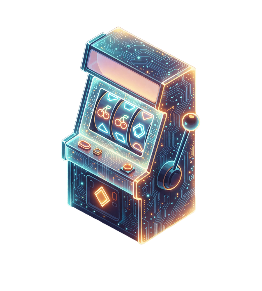 Neonillustration af en retro spilleautomat med tre hjul som eksempel p&aring; Pragmatic Play slots hos Winna Casino